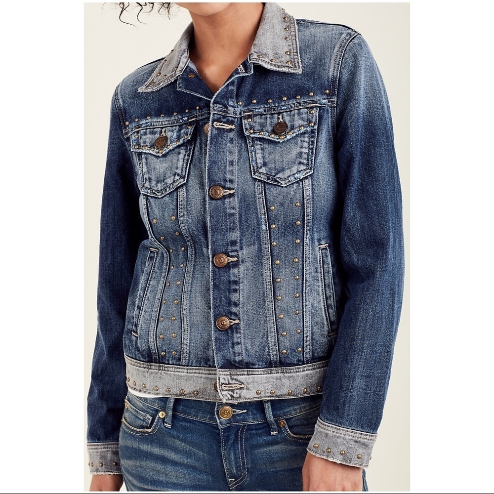 NEW TRUE RELIGION STUDDED DENIM JEANS JACKET S FALL SPRING WINTER - Picture 6 of 6